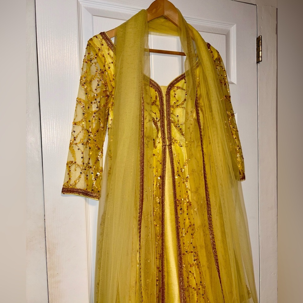 Golden Embellished Wedding Guest Dress for Traditional Indian Wedding - Picture 3 of 7